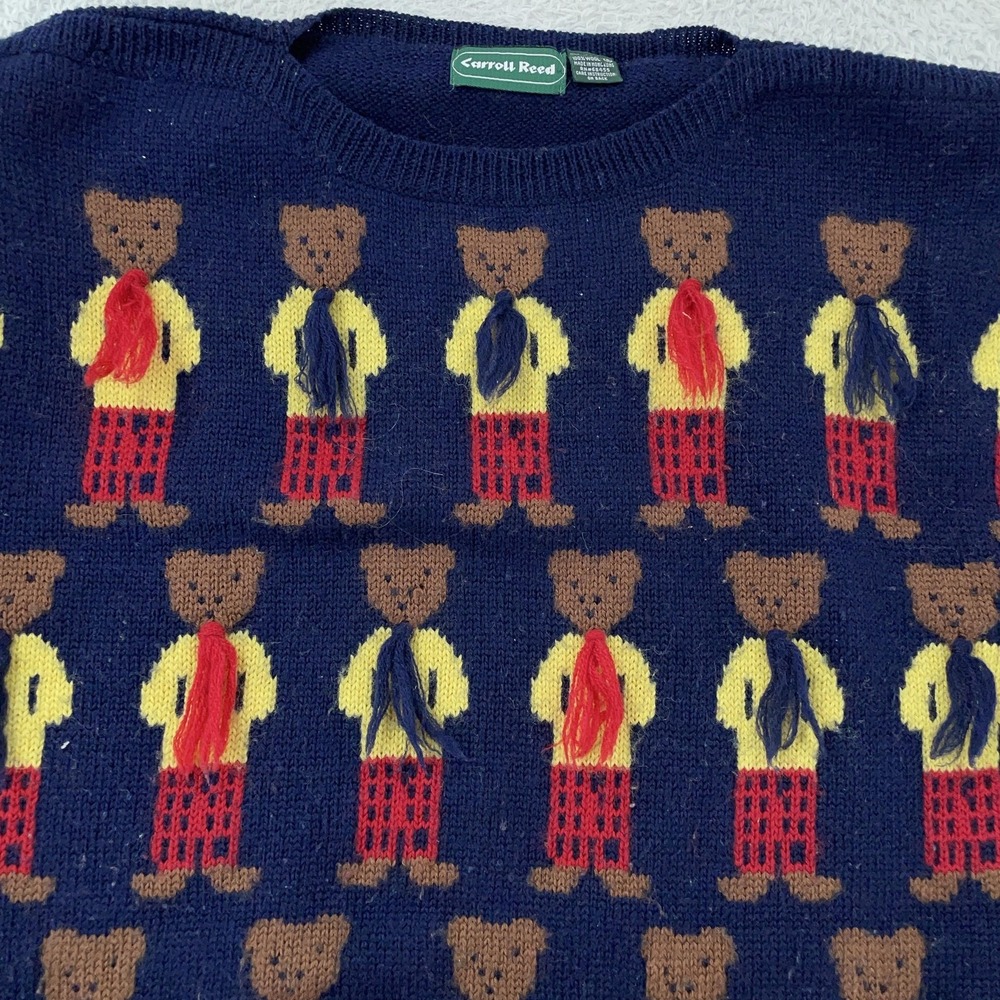 Vintage Carroll Reed Wool Sweater Womens Small 3D Knit Teddy Bear Novelty 80s